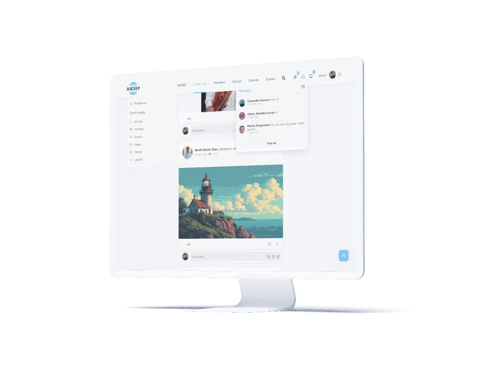 Community platform UI showcasing custom website design.