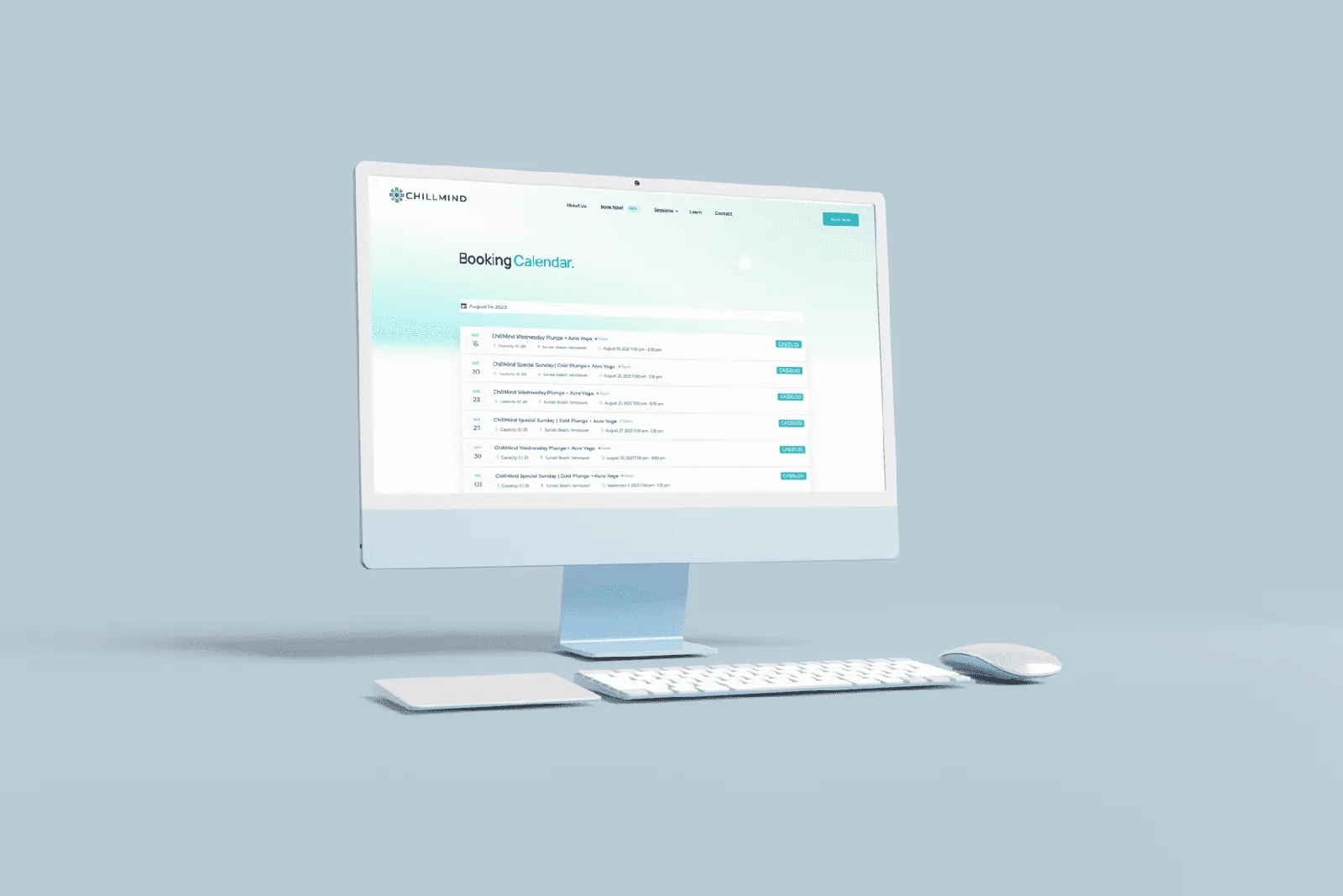 Clear booking calendar interface for ecommerce website design.