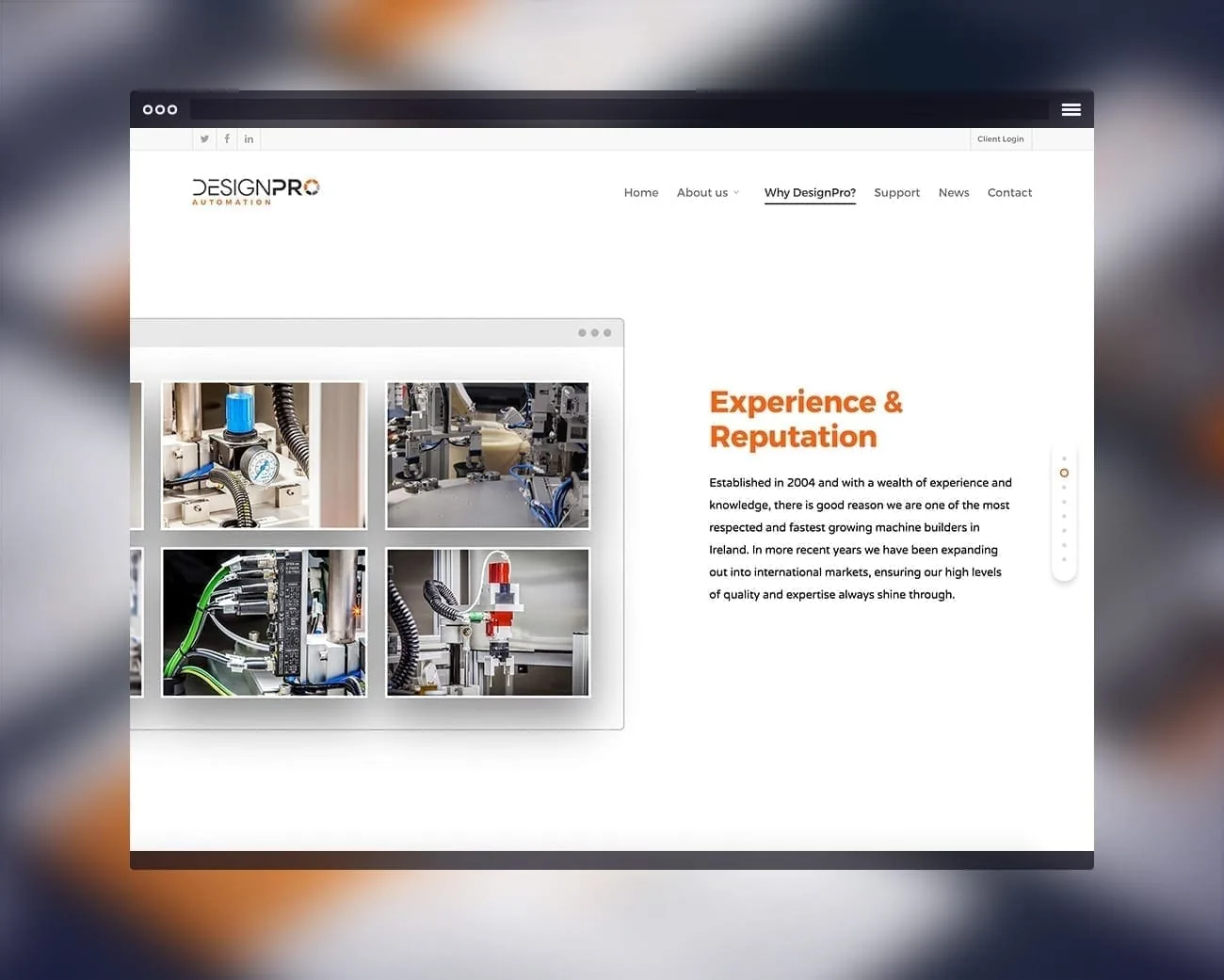 website design showcasing company experience with image gallery.