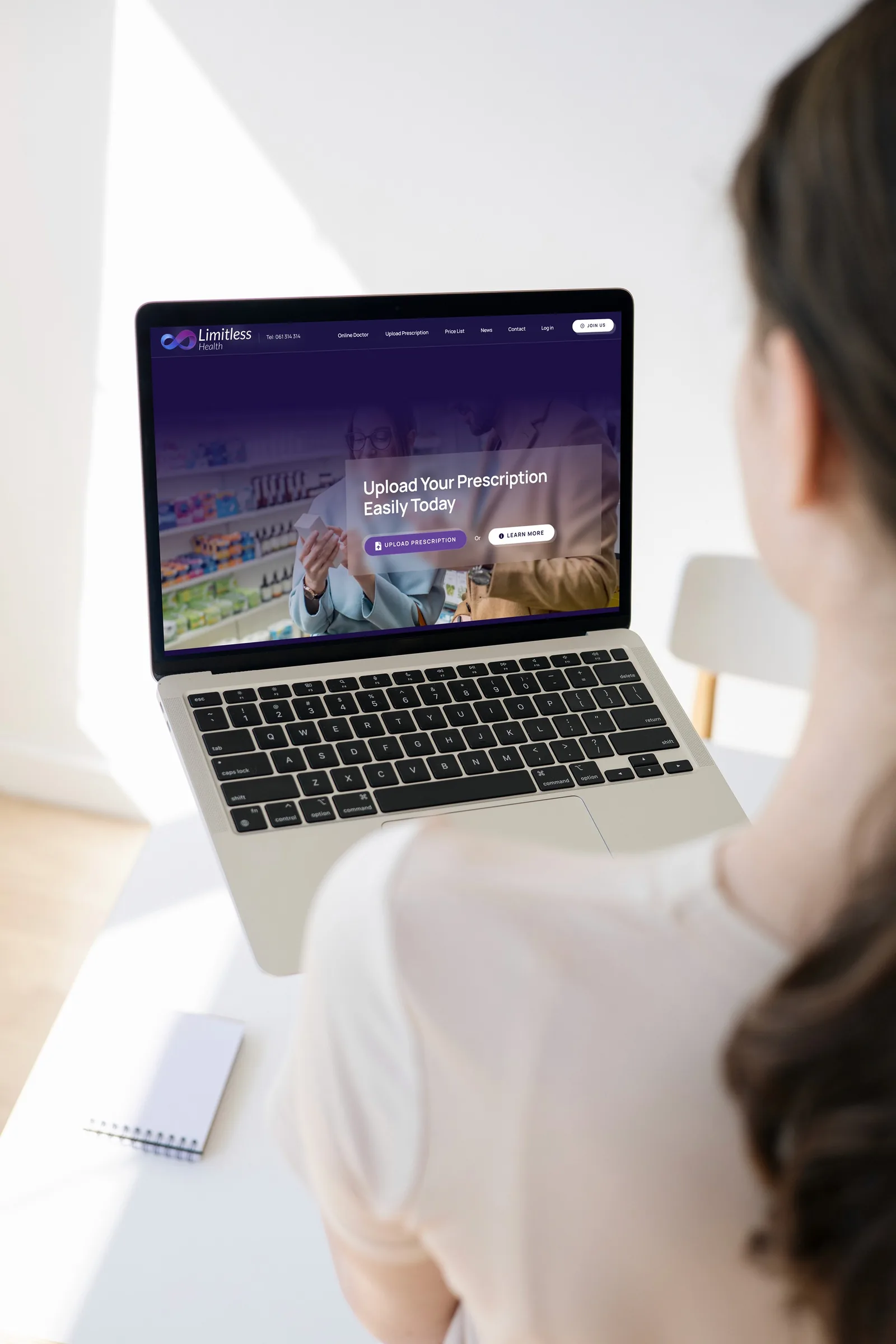 Ecommerce website design for prescription uploads on a healthcare site.