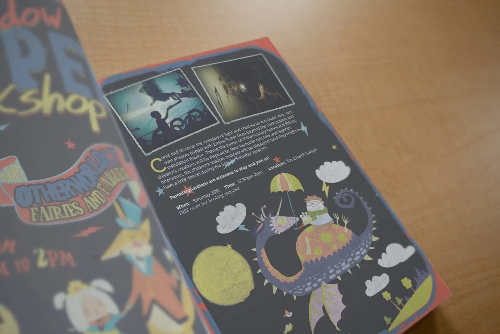 Event flyer with unique illustrations, demonstrating strong brand identity design.