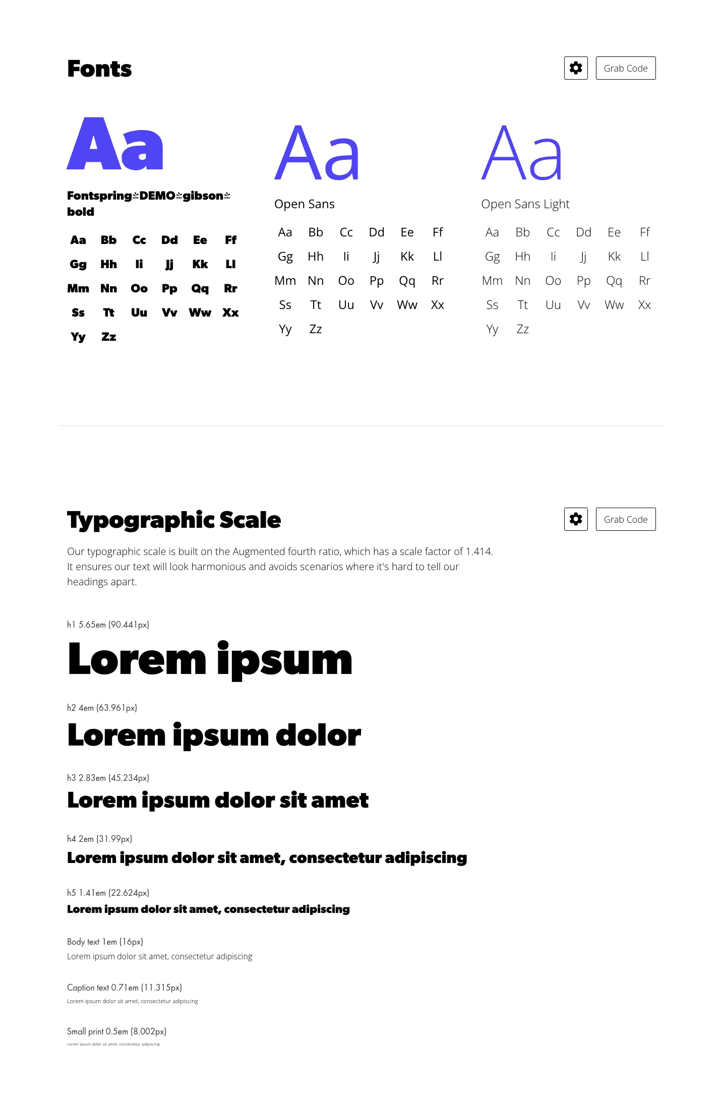Brand identity design with font styles and a typographic scale for website design.